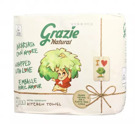 Grazie Natural Asciugatutto - Carta Cucina Ecologica (Pack Carta) 2 Rotoli  Maxi