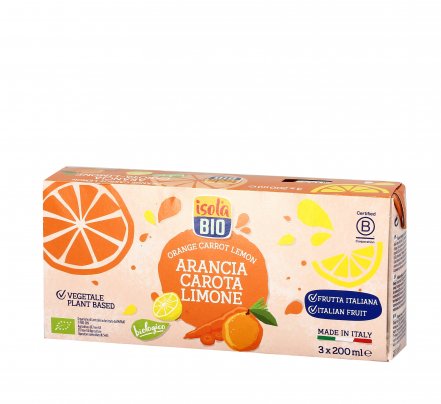 Succo di Arancia, Carota e Limone Bio 3x200 ml (brik da viaggio)
