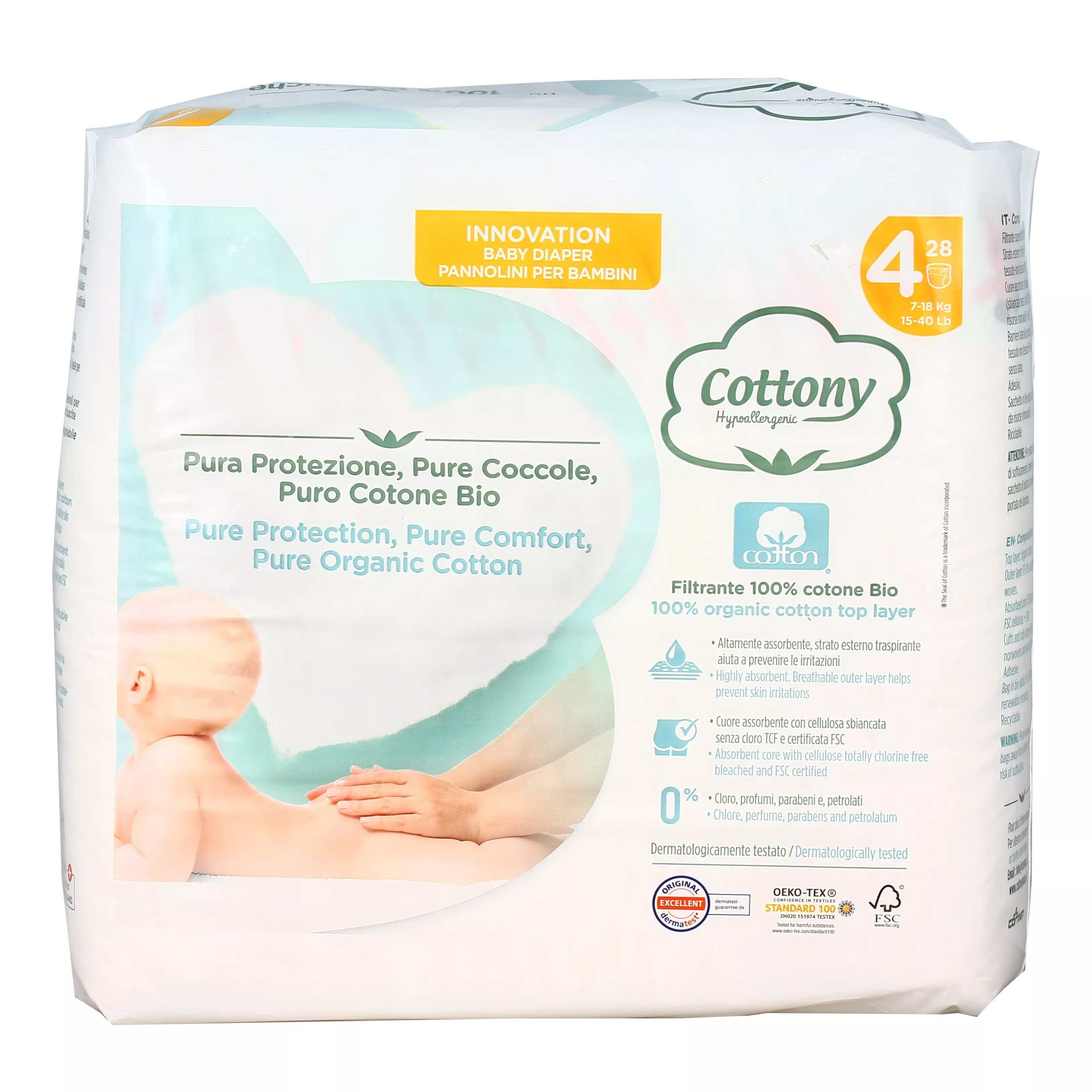 Cottony: Pannolini in Cotone Bio Puro Taglia 4 Maxi (7-18 Kg)
