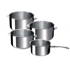 Set di 4 Pentole in Acciaio Inox 18/10 Evolution con Manico Amovibile