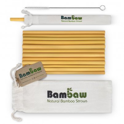 Cannucce in Bambù Ecosostenibili con Sacchetto in Cotone 22 cm
